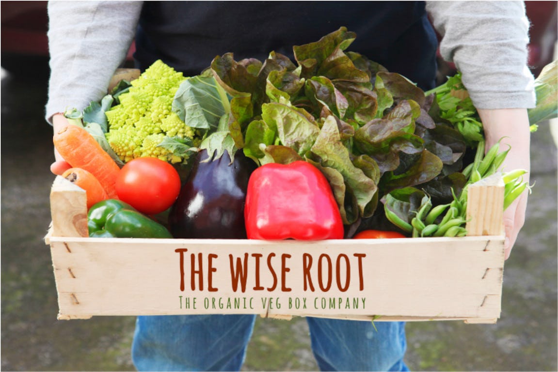 Man holding box full of vegetables