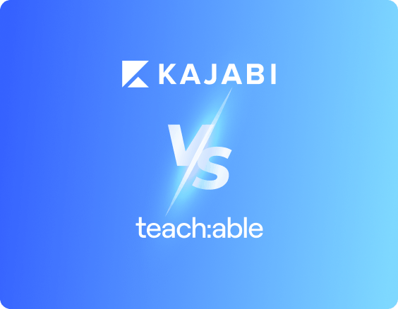 The logos of Kajabi vs Teachable, with a blue backdrop