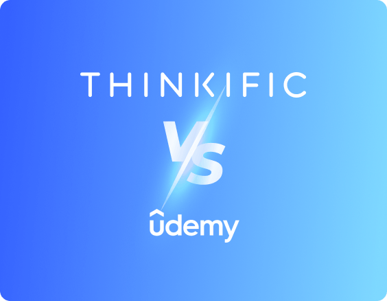 The logos of Thinkific and Udemy, with a blue backdrop.