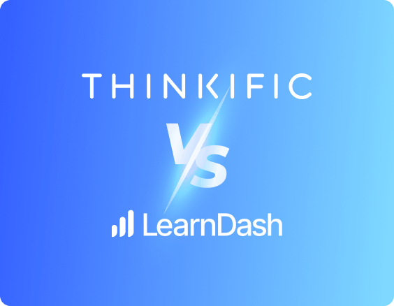 The logos of Thinkific and LearnDash, with a blue backdrop.