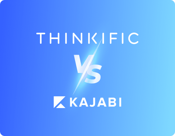 The logos of Thinkific and Kajabi, with a blue backdrop.