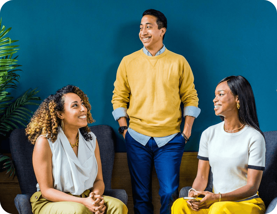 Coworkers laughing together