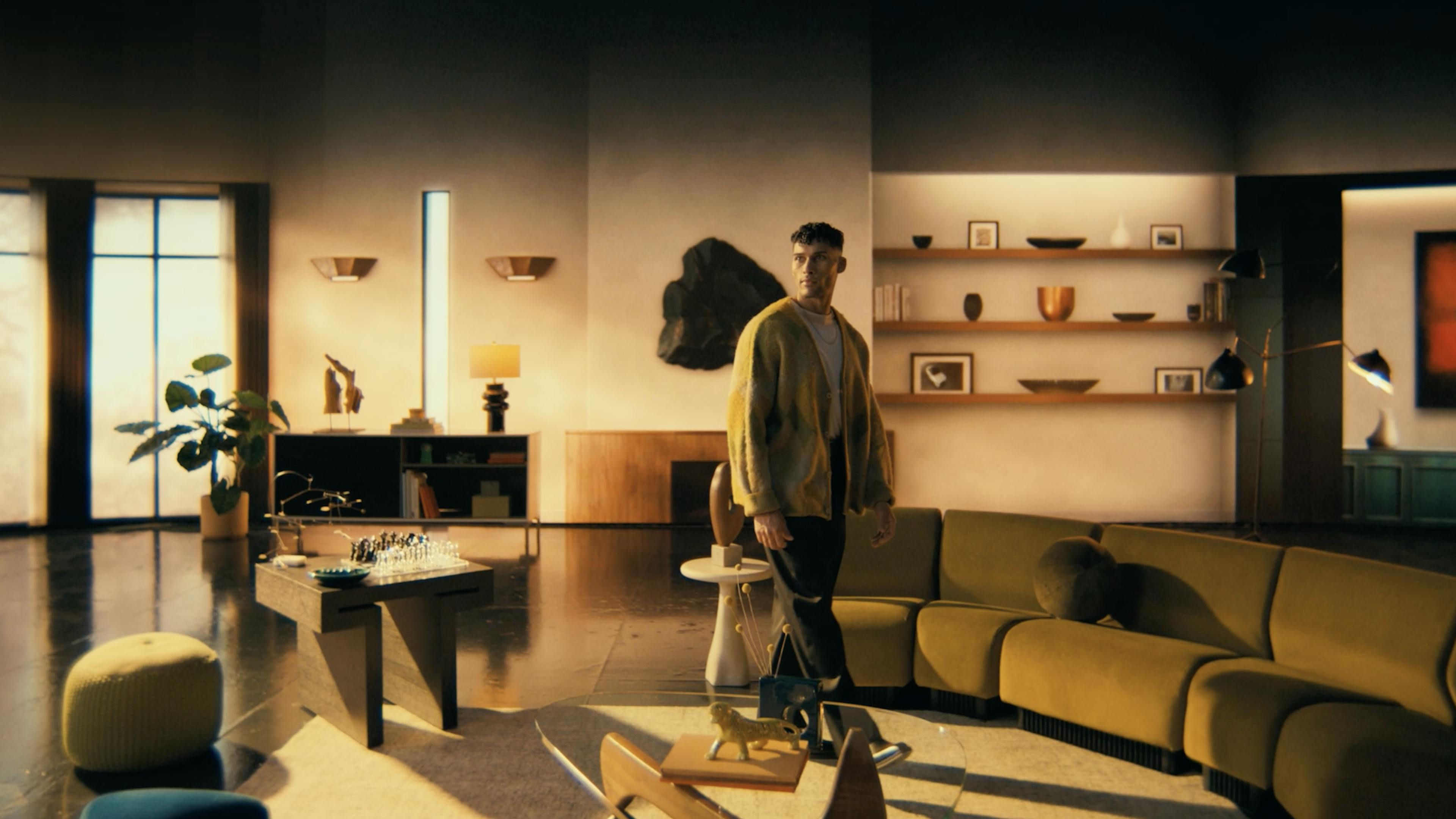 Man standing in his upscale living room