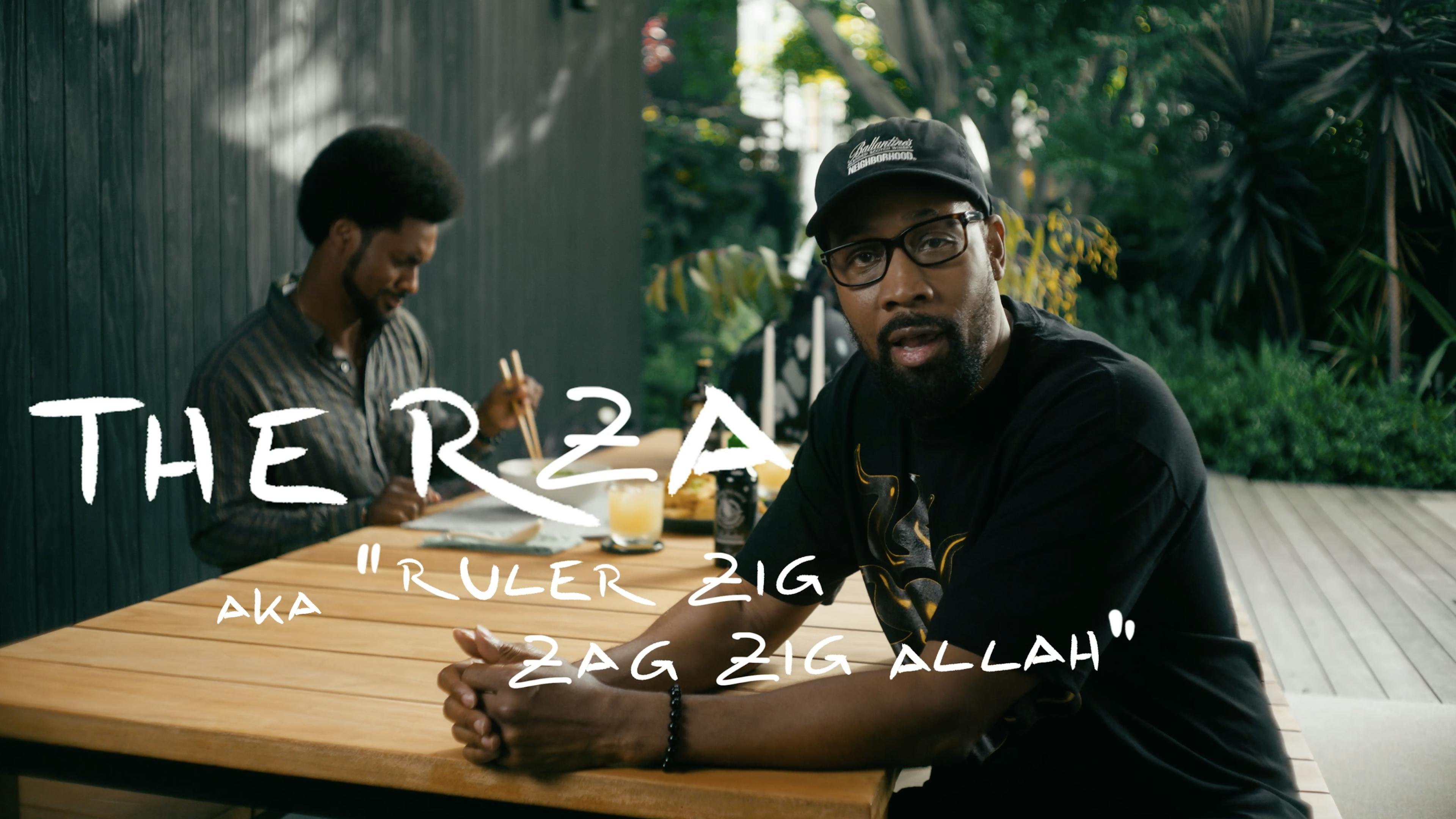 A man (RZA) looks into the camera with the text "The RZA A.K.A "Ruler Zig Zag Zig Allah"