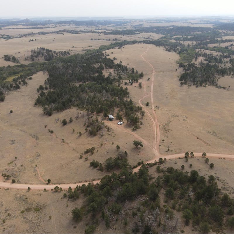 A drone shot showing trails in Medicine Bow National Park.