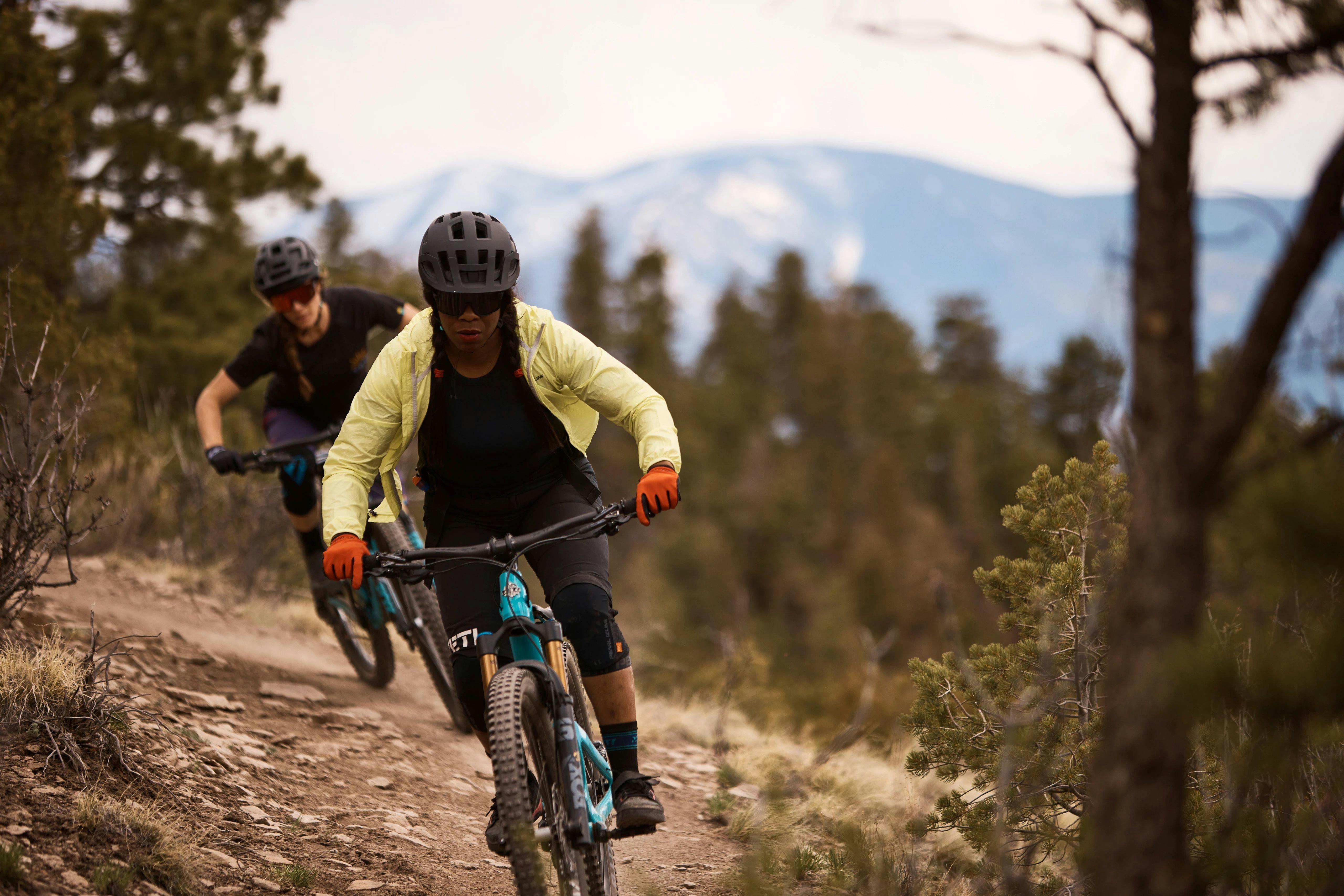 Britt Greer and Brooke Goudy riding mountain bikes