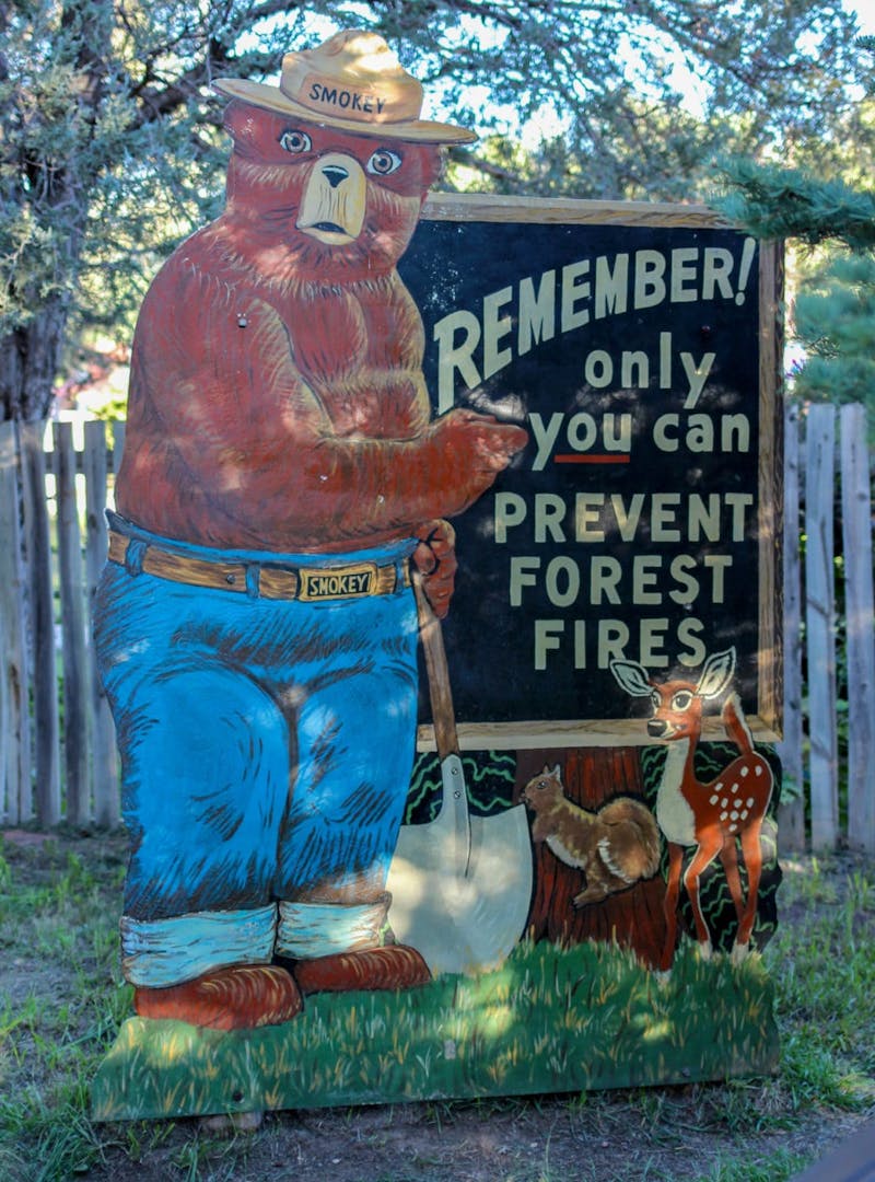 Smokey Bear sign reading: Only you can prevent forest fires.