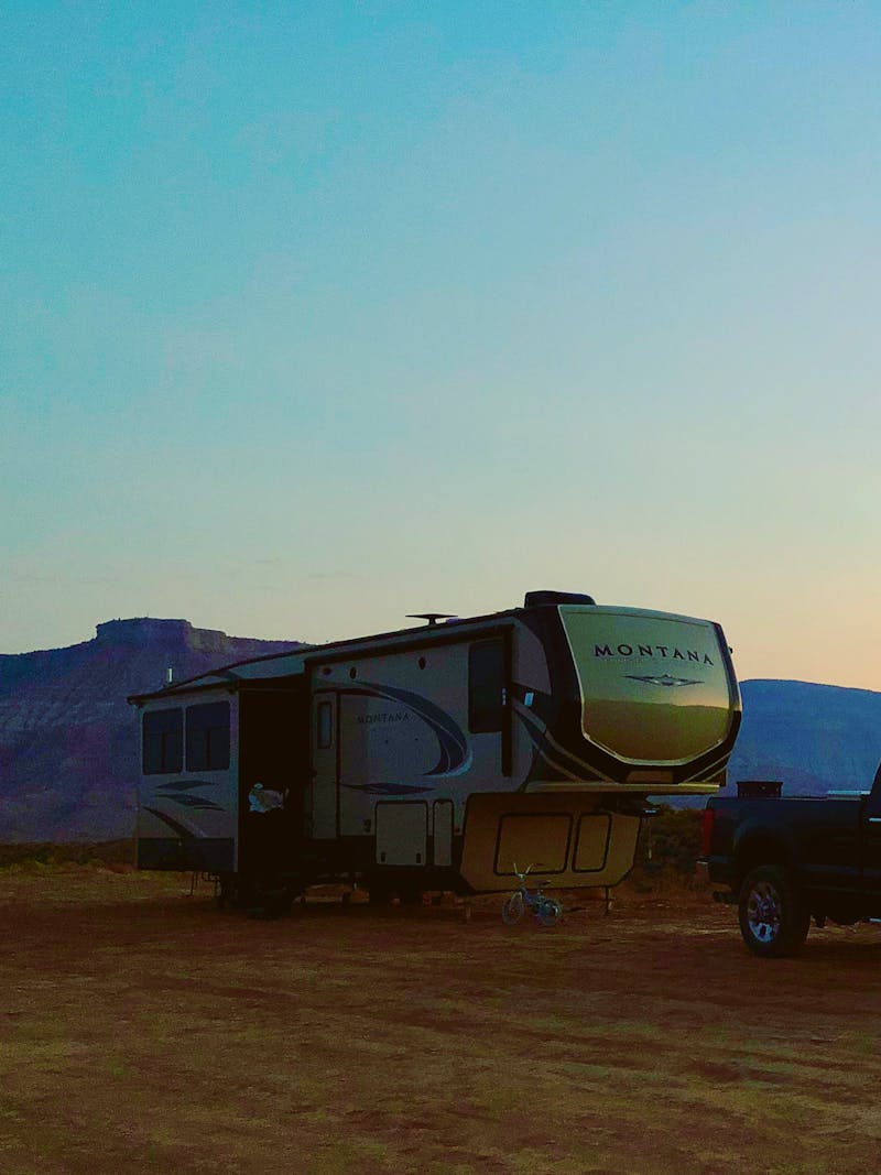 Jama and Randy Maples Keystone RV boondocking outside of Zion National Park.