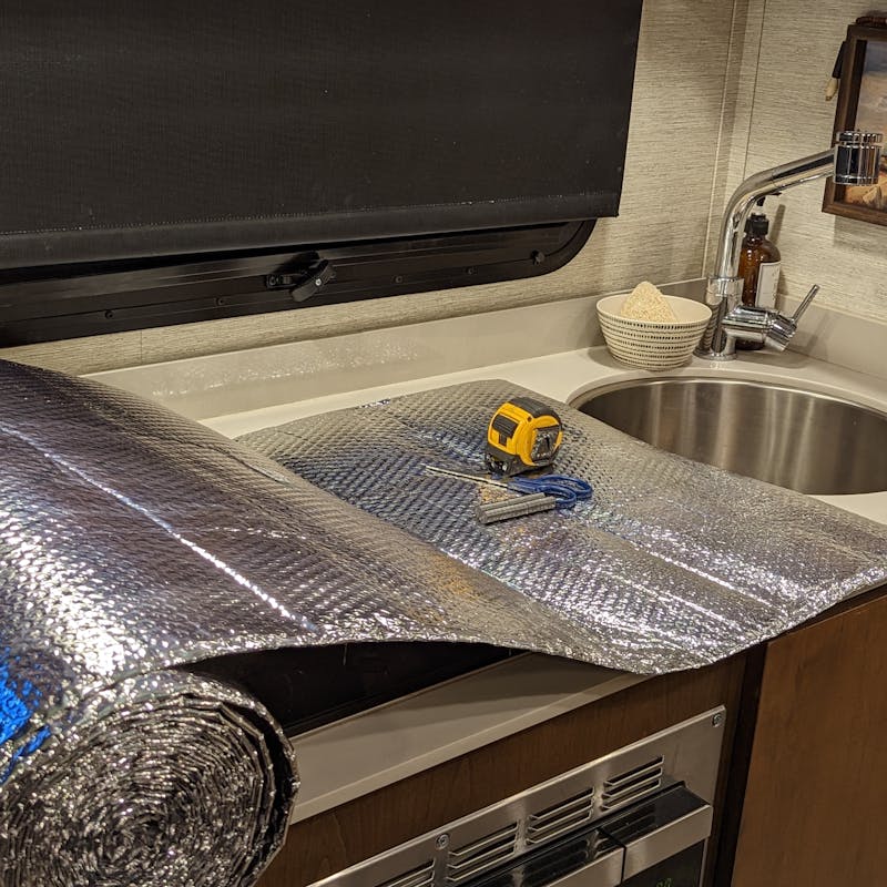 Insulation wrapping in Dustin and Sarah Bauer's kitchen