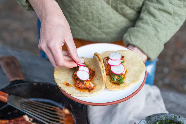 Blackened Rockfish Tacos with Traditional Chimichurri and Fire Roasted Tortillas