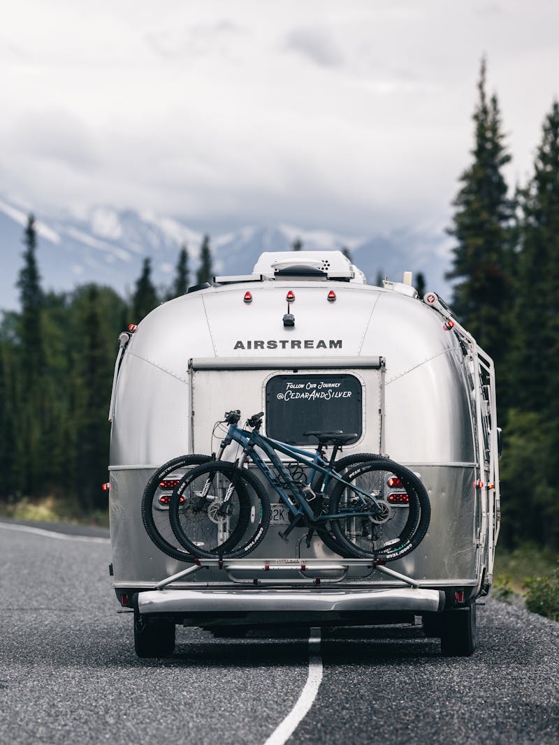 Karen Blue's Airstream pulled over on the side of the road
