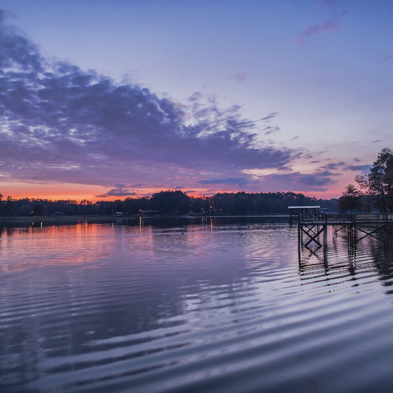 Pink and Purple Sundown Sky at Toledo Bend Reservoir on Texas