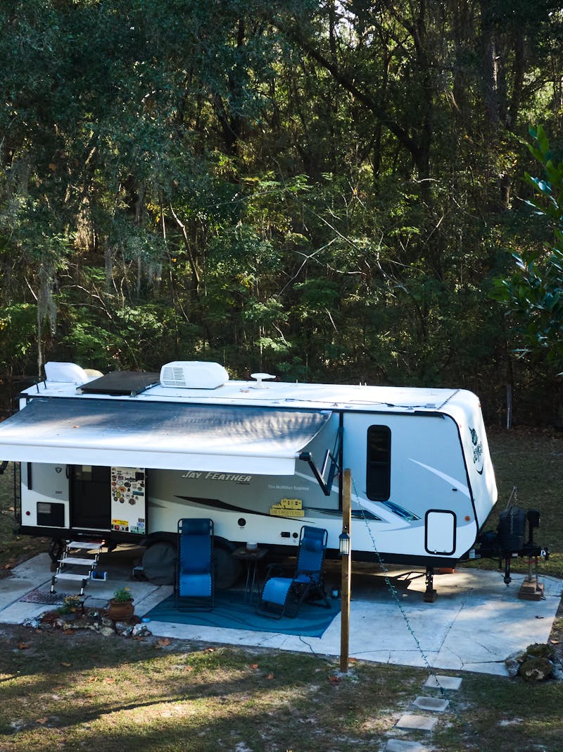 Ben and McMillan's Jayco Jay feather at a campground 