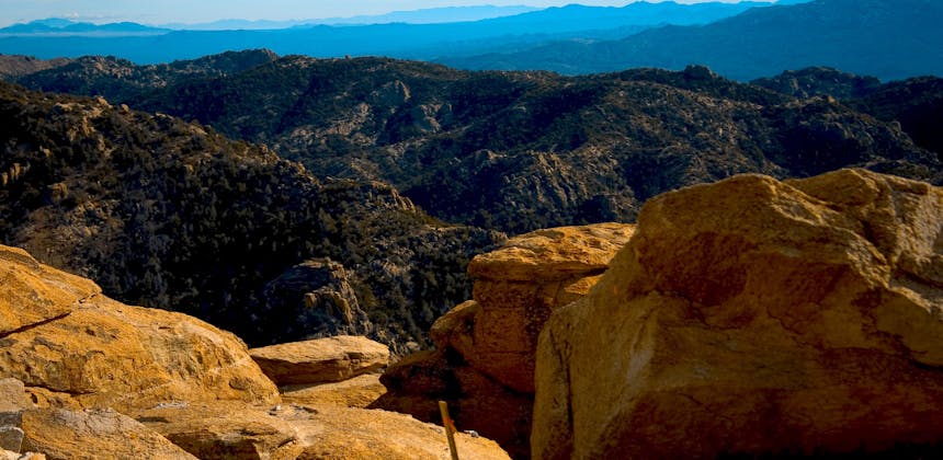 The view from a mountaintop of other mountains.