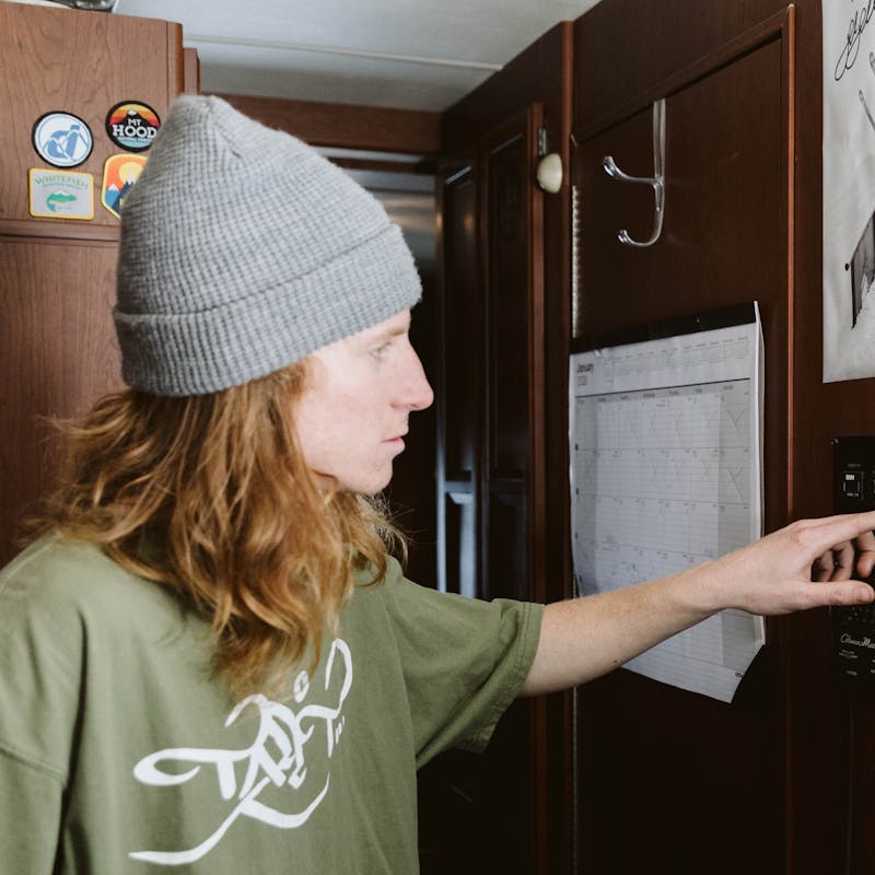 Checking the tanks inside the RV.