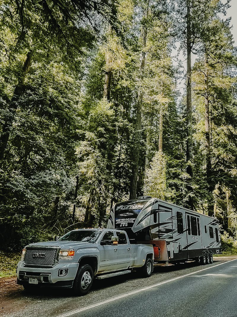 Andy and Kris Murphy's RV pulled over in the redwoods