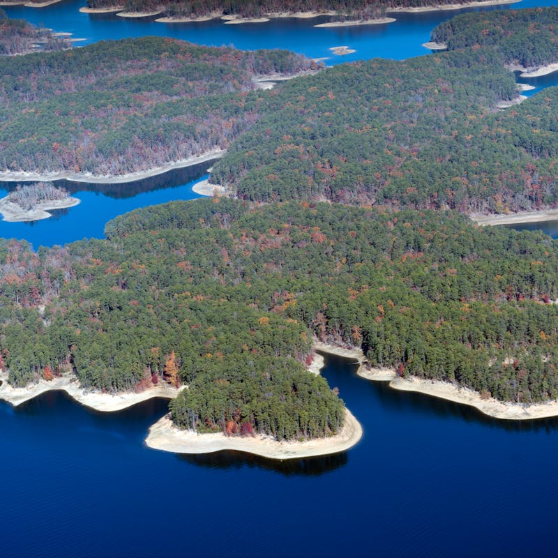 Aerial View of Lake Ouachita, AR, looking towards the West