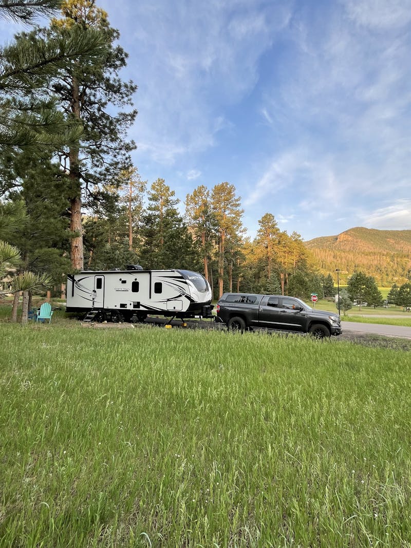 Stephanie Deininger's RV hooked up to their truck 