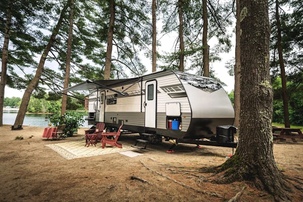 about travel trailers A travel trailer parked by a lake