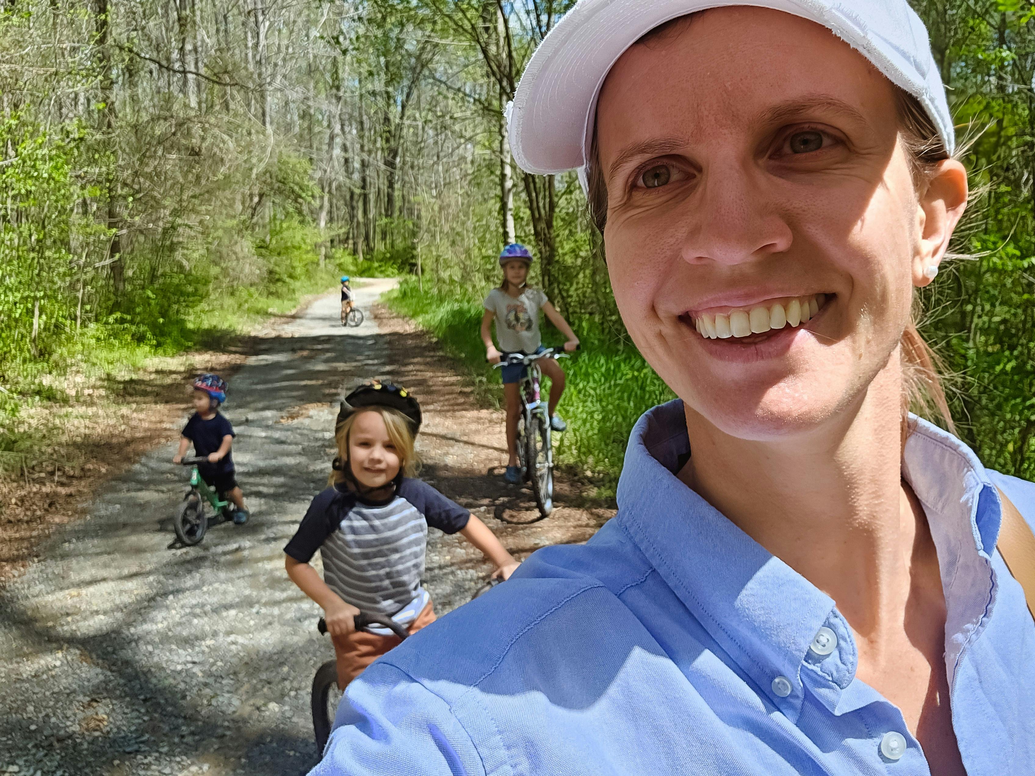 Bibi Barringer and her kids bonding on a walk outside.