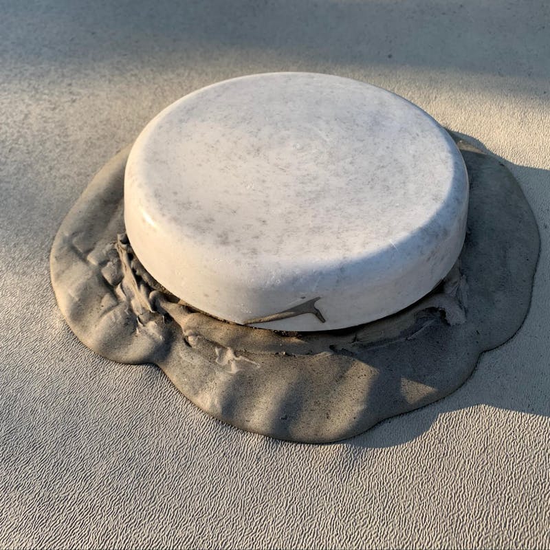 Tom Boswell showing the seals on the roof of his RV.