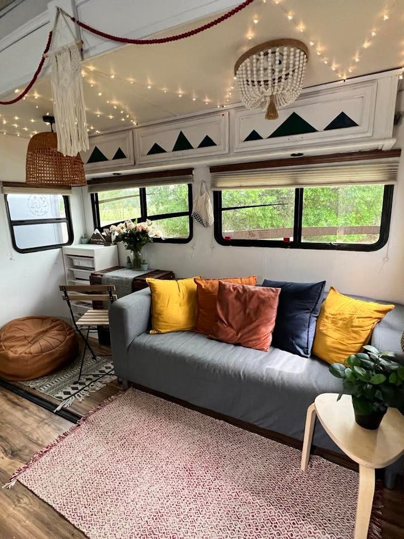 Josh and Cassie Bailey's living room in their RV