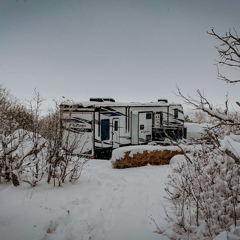The Murphy's RV camping at a colorado state park in the winter
