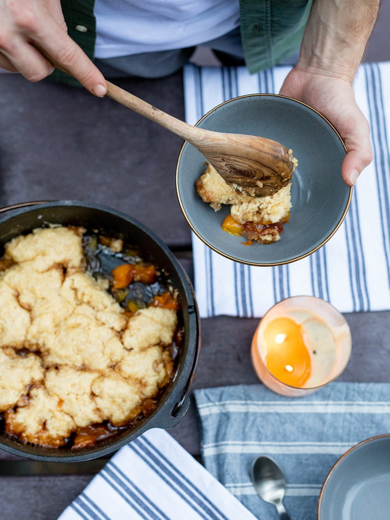 Dutch Oven Peach Cobbler for Camping
