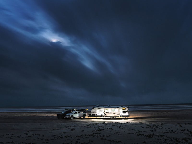 keystone cougar travel trailer on the beach