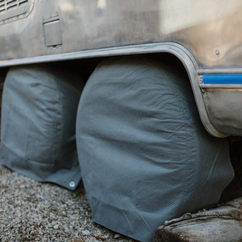 Airstream tires covered on gravel