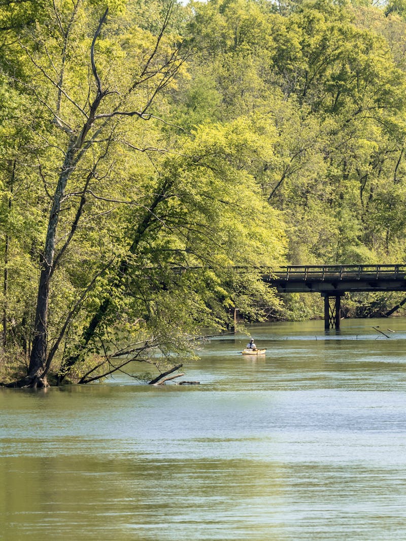 Fishing from yellow kayak on the Catawba