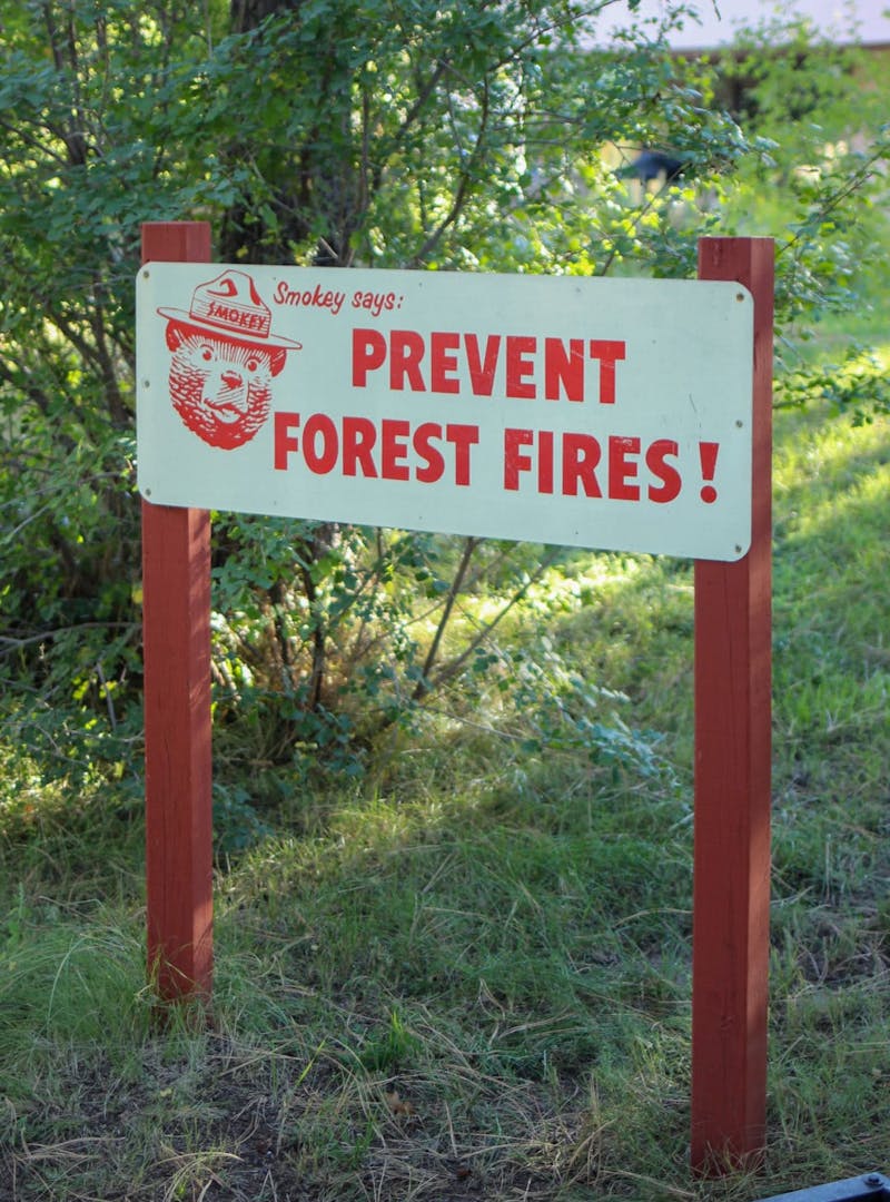 Red and white pop art style Smokey Bear sign