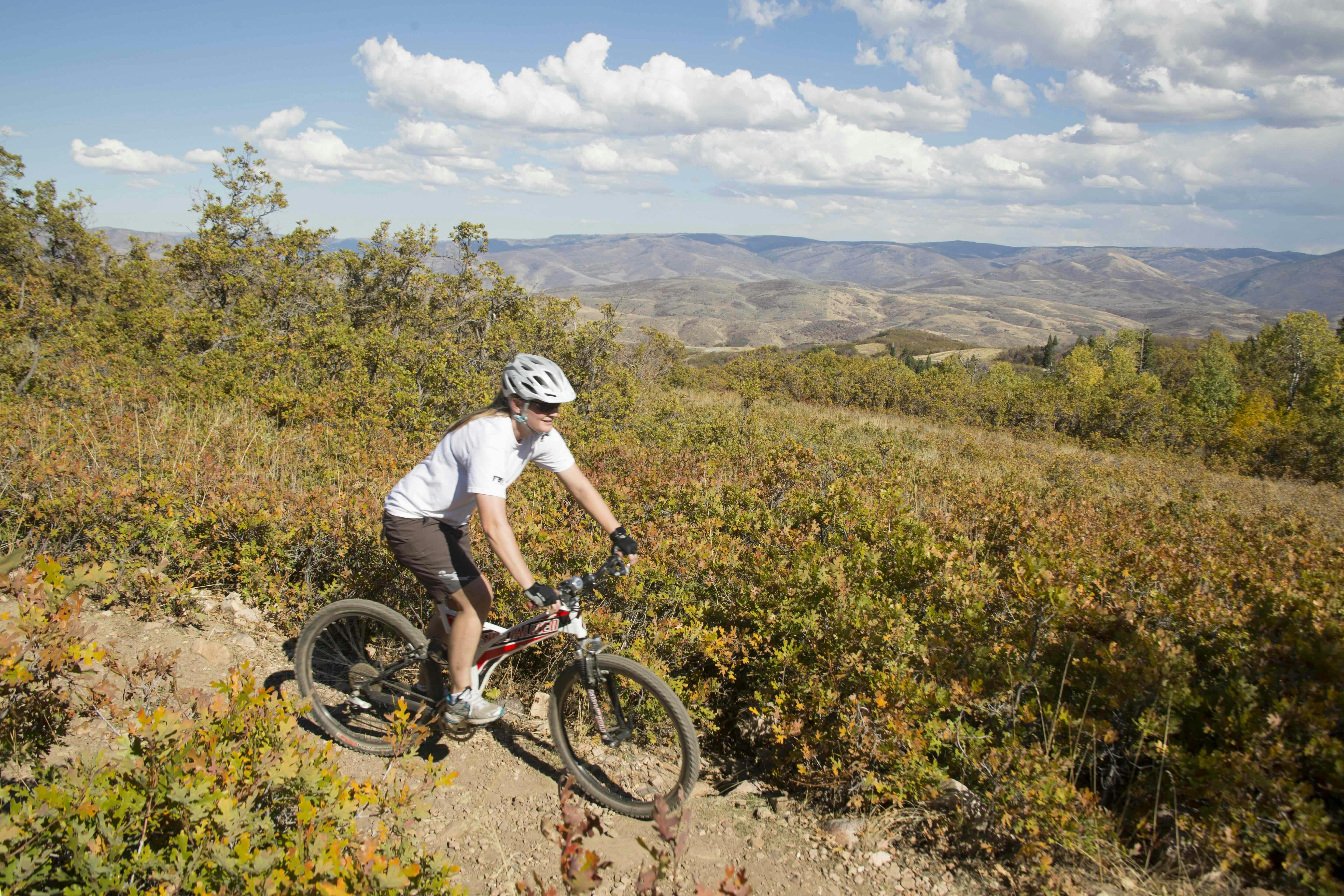 A mountain biker rides through Green Pond Trail in Uinta-Wasatch-Cache National Forest.