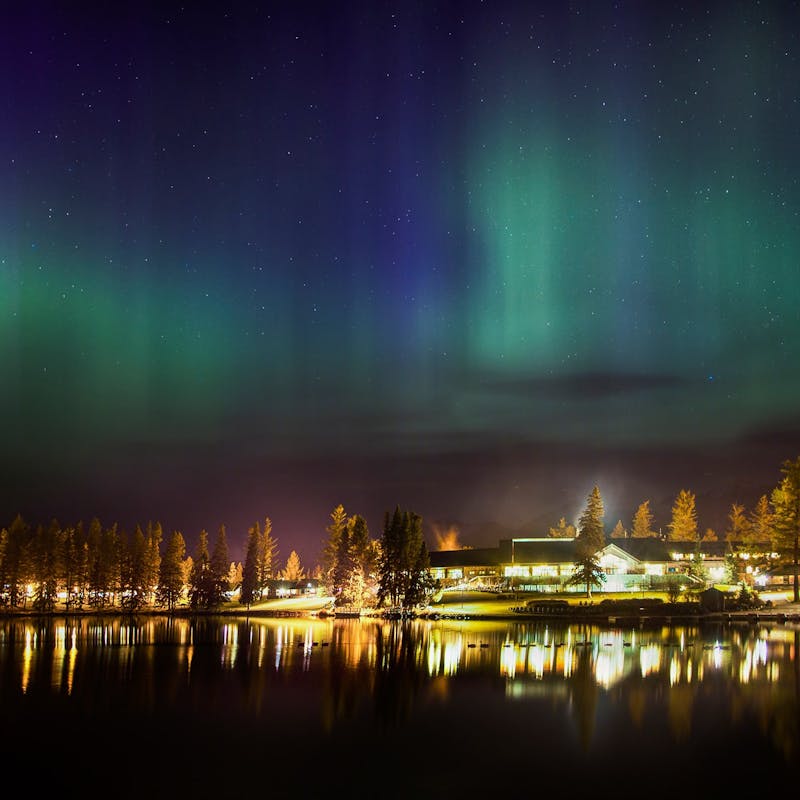Aurora borealis over Jasper Park Lodge