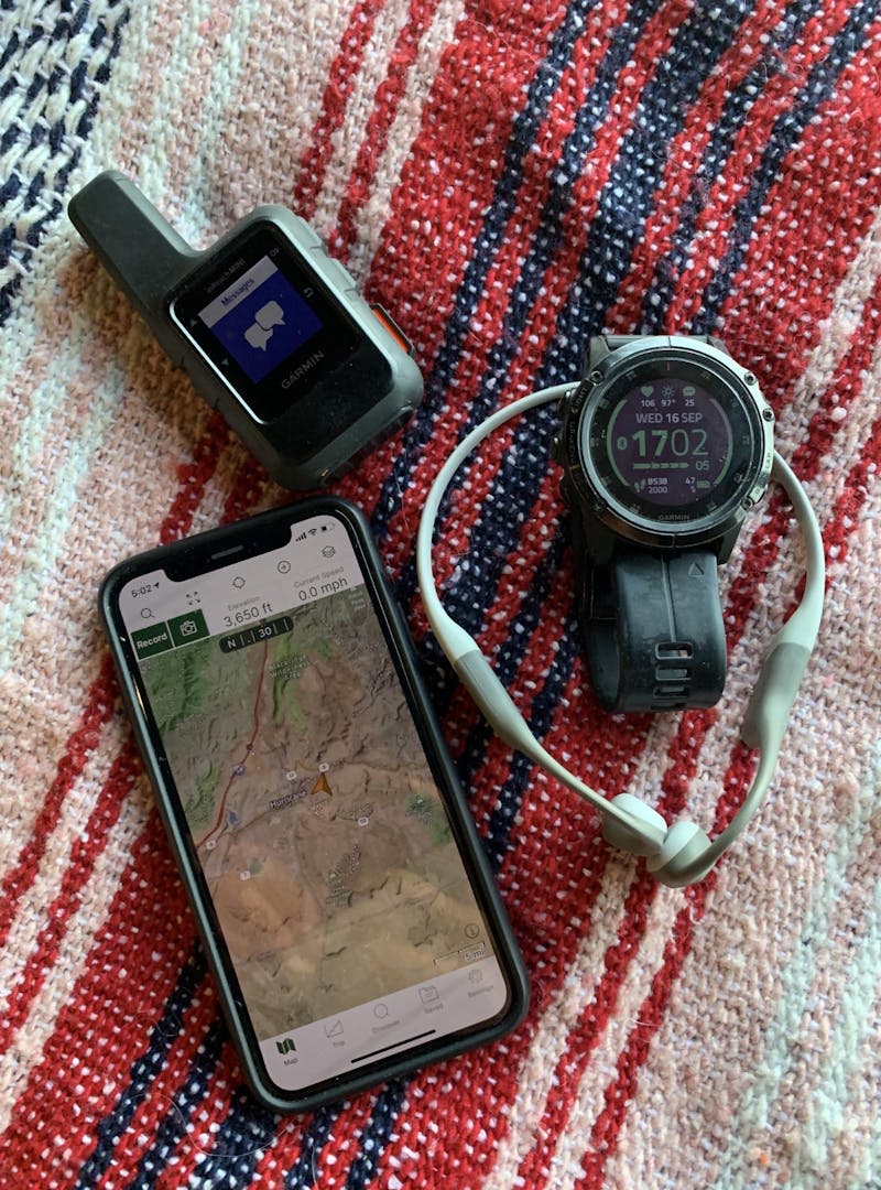 A GAIA GPS, Garmin InReach, Garmin Fenix and AfterShokz are all great for activity tracking and safety.