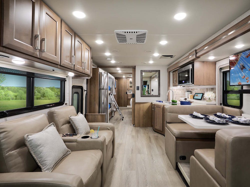 2023 Thor Palazzo Class A Diesel Pusher 37.6 Front to back Studio Collection Villa Sanibel Cabinetry