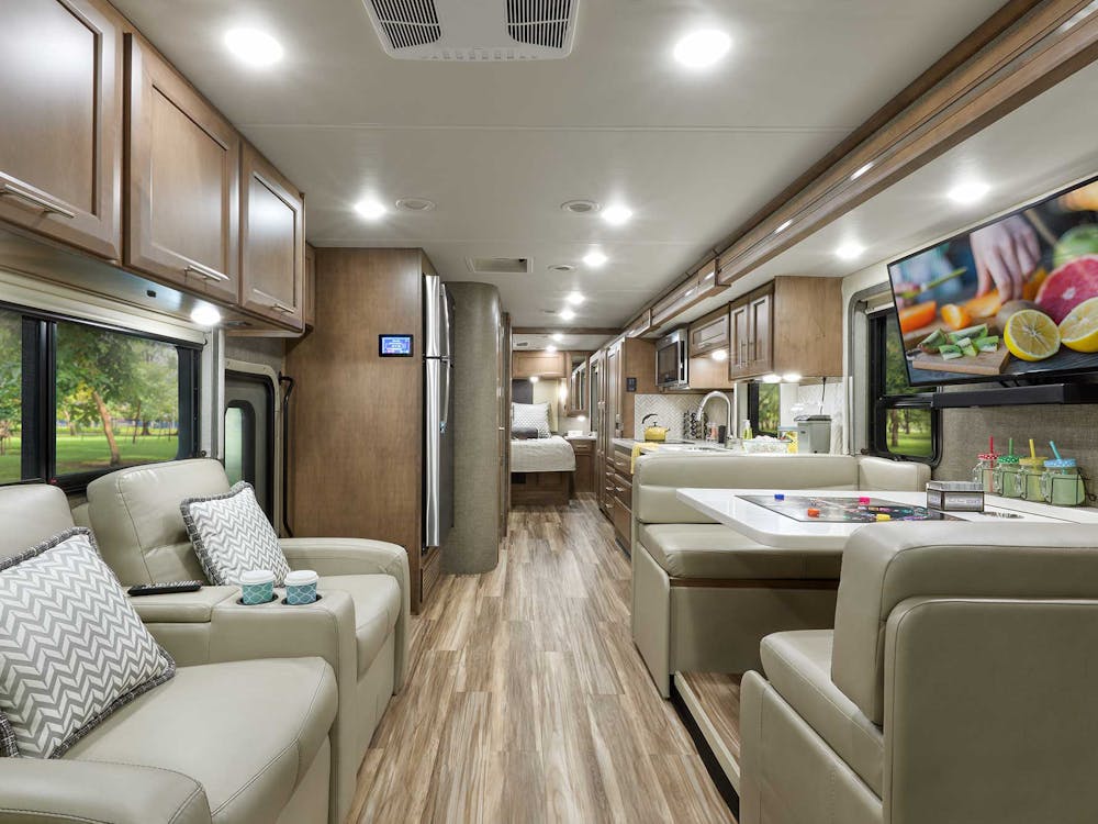 2022 Thor Palazzo Class A Diesel Pusher RV 33.6 Front to Back - Studio Collection™ Pantera Sanibel Cabinetry