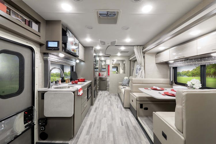 2022 Thor Axis Class A RV 24.4 Front to Back - Liquid Mercury Silver Oak Cabinetry