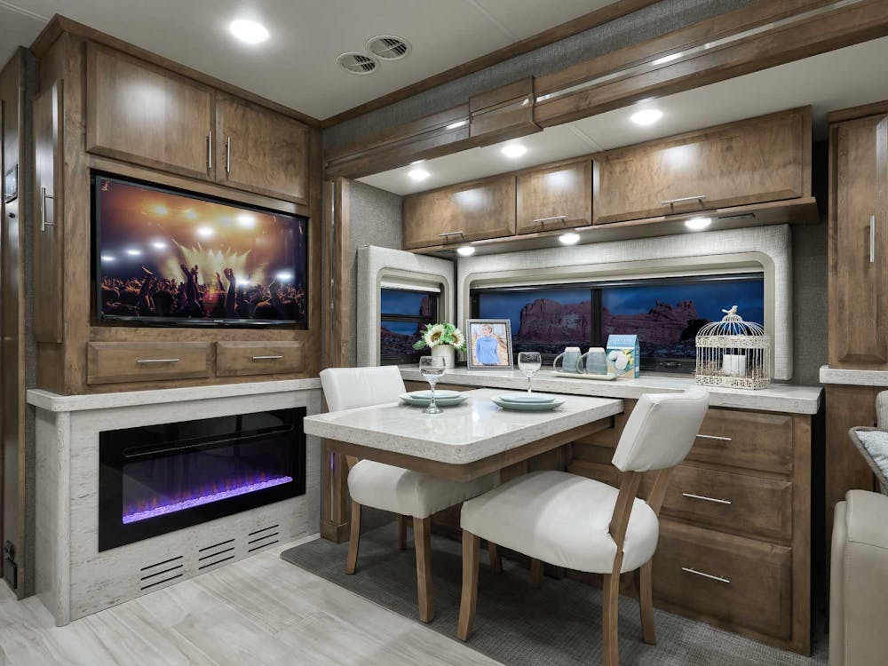 2022 Thor Venetian Class A Diesel Pusher RV R40 Banquet Dinette - Studio Collection™ Moonraker Sanibel Cabinetry