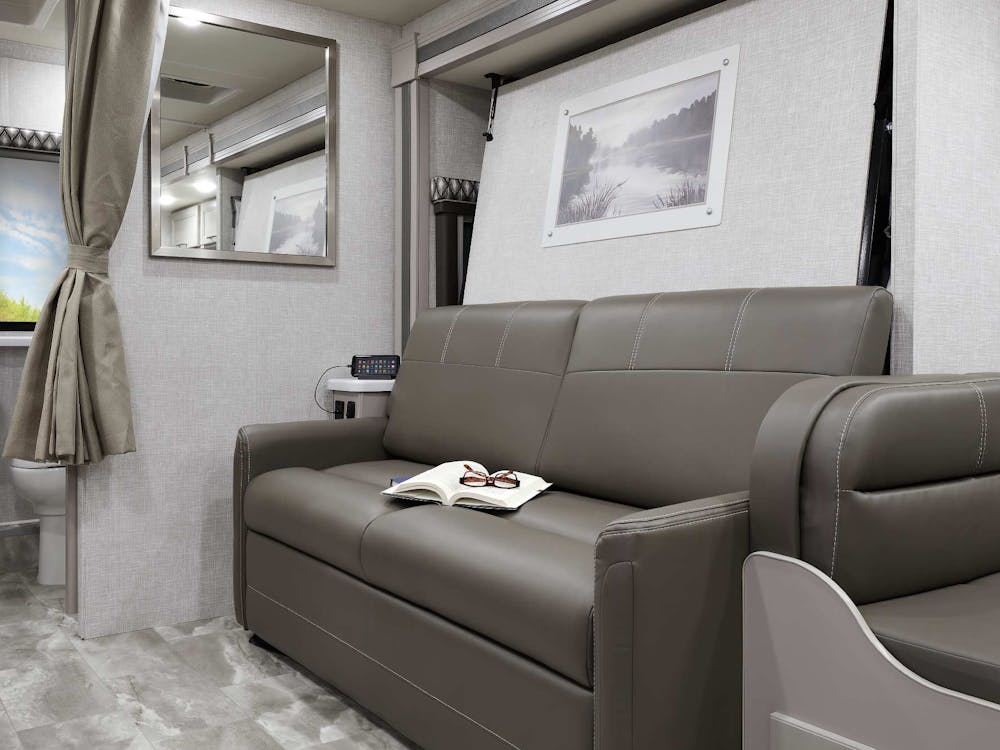 2022 Thor Quantum LC Class C RV LC25 Murphy Bed Sofa - Luxury Collection™ Charcoal Diamond Coastline Grey Cabinetry