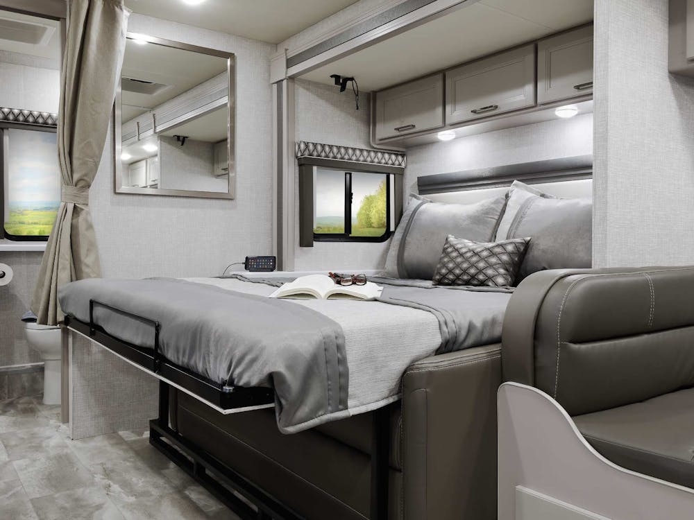 2022 Thor Quantum LC Class C RV LC25 Murphy Bed extended - Luxury Collection™ Charcoal Diamond Coastline Grey Cabinetry