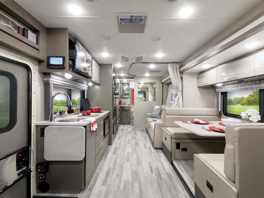 2022 Thor Vegas Class A RV 24.4 Front to Back - Liquid Mercury Silver Oak Cabinetry