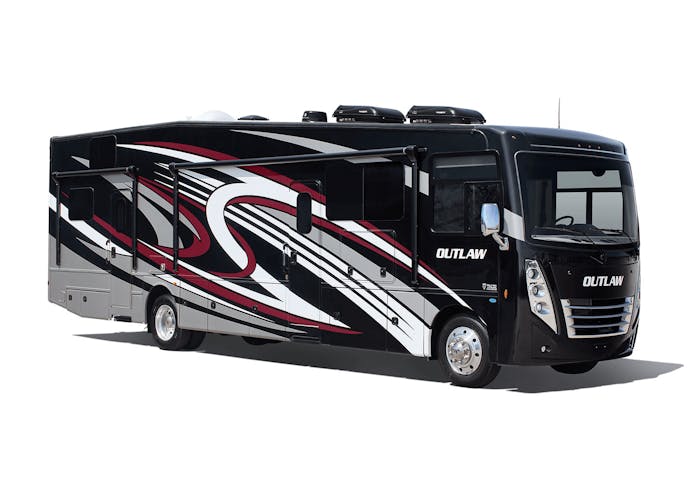 2023 Thor Outlaw Class A Toy Hauler RV Aftershock Exterior Photo for social