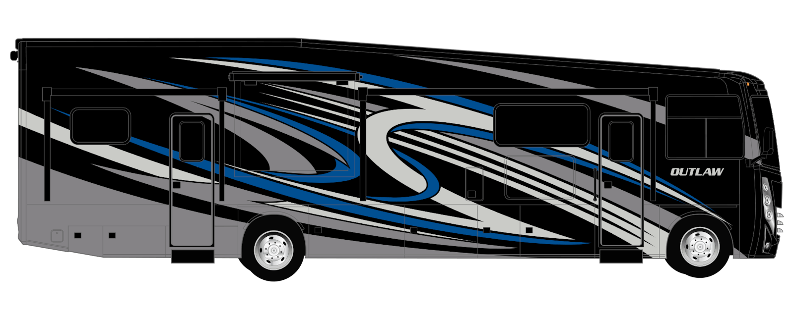 2023 Thor Outlaw Class A Toy Hauler RV Razor Blue Full Body Paint Exterior Artwork