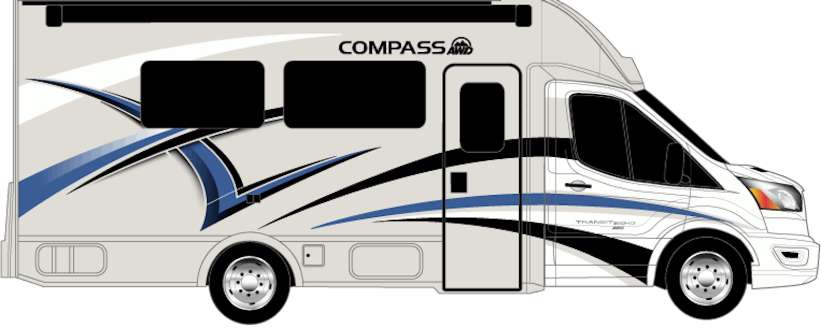 2023 Thor Compass AWD Class B+ RV - Sterling / Voyage Blue HD-Max® Exterior Artwork