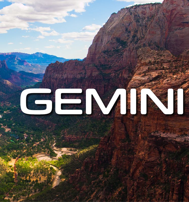 Gemini AWD with valley and rock mountains