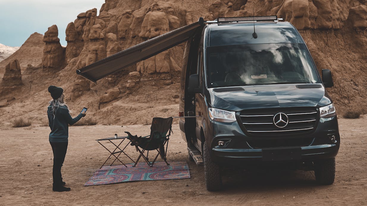 2022 Thor Sanctuary Sprinter Van lifestyle Kalen thorien corporate photo shoot utah awning