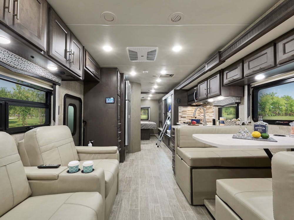 2022 Omni Class C RV RS36 Front to Back - Black Diamond Regatta Cabinetry