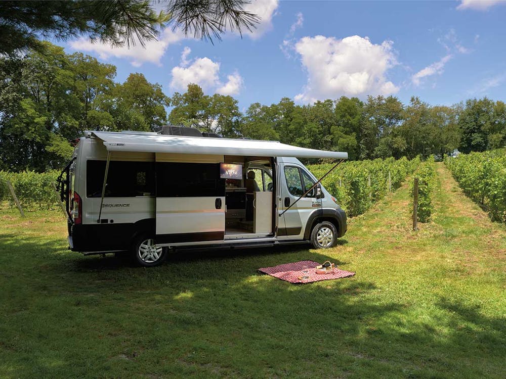 2020 Thor Sequence Class B Camper Van Lifestyle photo shoot at winery exterior