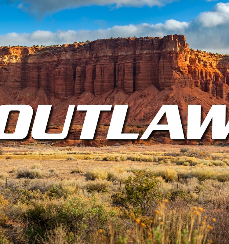 Outlaw with scenic desert and blue sky